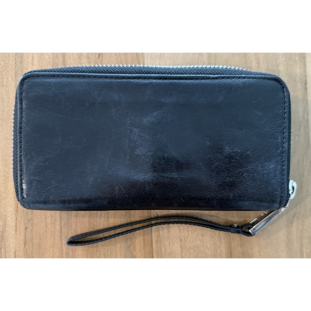 Hobo Zip-Around Wallet Black With Floral Lined Credit Card Coin Pocket Wristlet